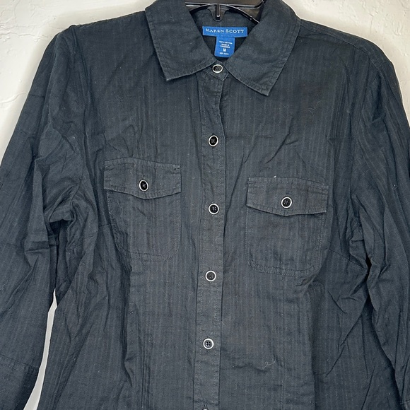 Karen Scott Black Button Down Shirt size medium 100% cotton - Picture 3 of 9